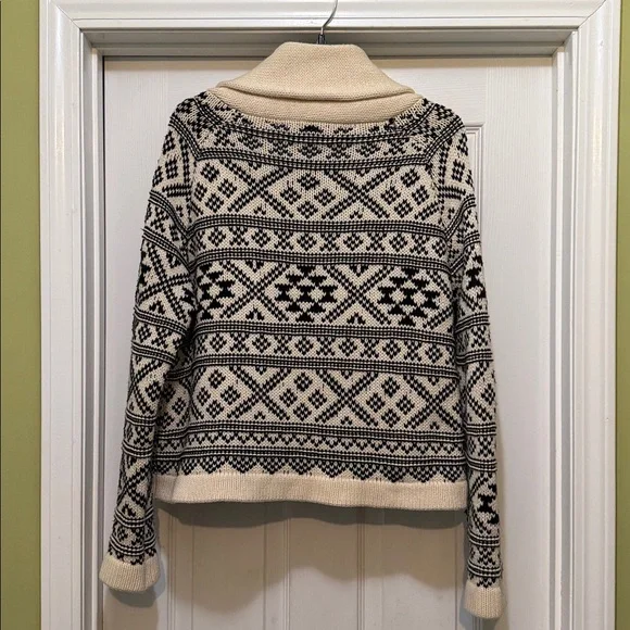 The Great Fair Isle Shawl Collar Cardigan Size 1 Cream Black Cotton Blend - Picture 2 of 5
